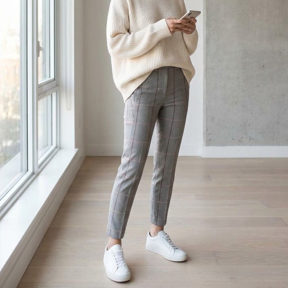 Rag & Bone Simone Striped Check Casual Slim Fit Mid-rise Ankle Pants, size 4